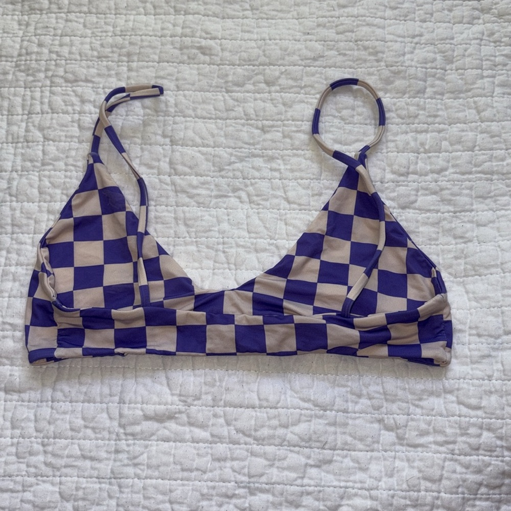 Checkered Blue and Tan Bikini Top - Picture 3 of 3